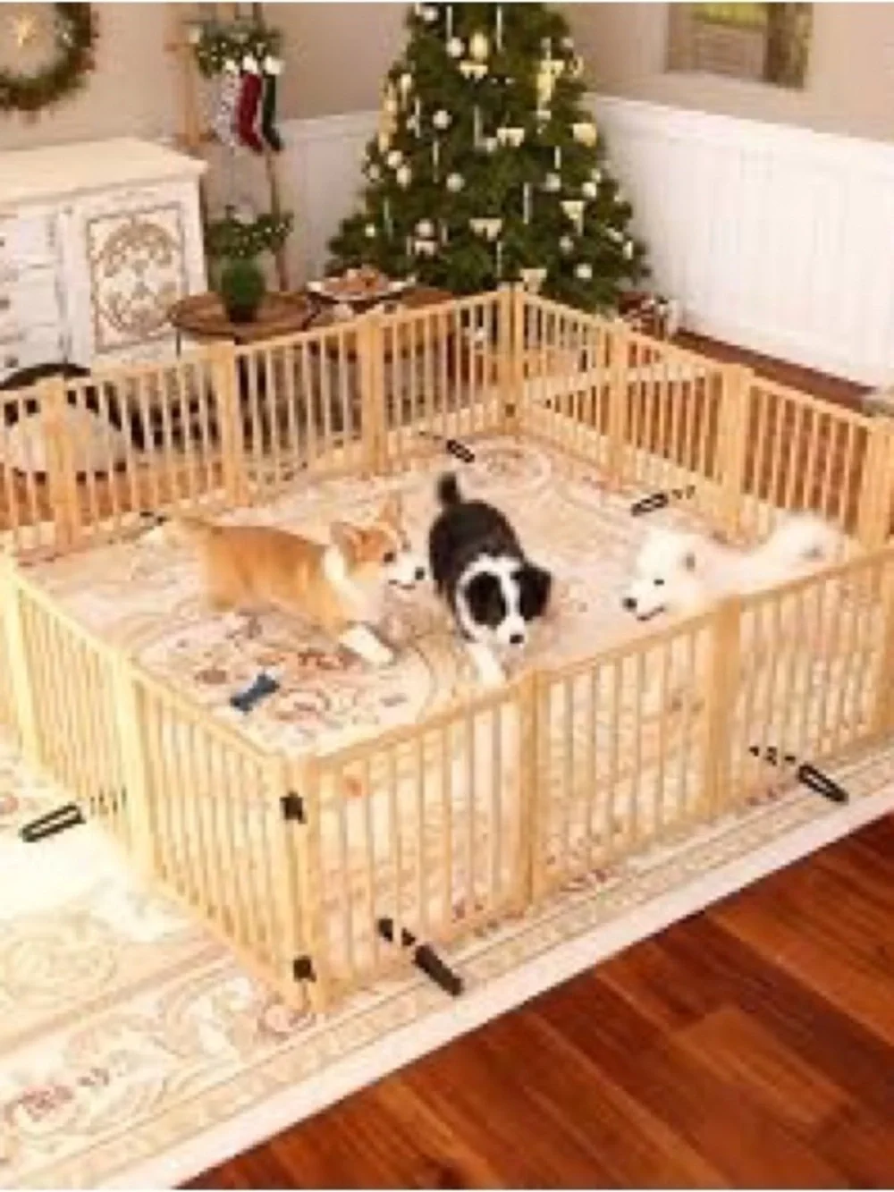 Adjustable Wooden Pet Playpen Gate - Natural Wood